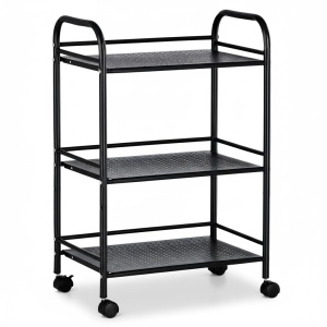 Ucenic Salon Cosmetica Metalic, 3 polite, 4 roti, negru, 33 x 50 x H 75cm, Green Studio Pro