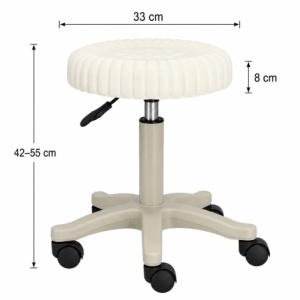 Scaun Cosmetica, Ergonomic, Reglabil, cu 5 roti, Green Studio Pro, Alb - Img 2