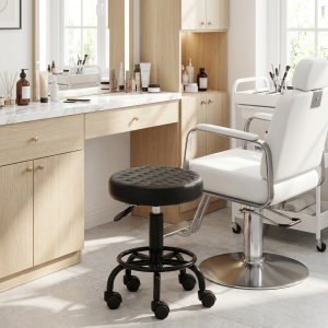 Scaun Cosmetica, Ergonomic, Reglabil, cu 5 roti, Green Studio Pro, Negru - Img 5
