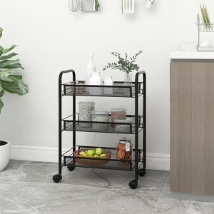 Ucenic Salon Cosmetica cu 3 polite si 4 roti, negru, 26 x 49 x 63cm, Green Studio Pro - Img 2