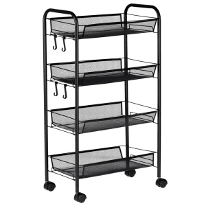 Ucenic Salon Cosmetica cu 4 polite si 4 roti, negru, 26 x 49 x 85cm, Green Studio Pro - Img 1
