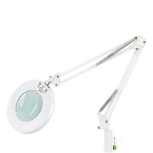 Lampa Cosmetica LED cu Lupa 5x, lumina si inaltime reglabila, picior cu roti, Green Studio Pro, Alb - Img 2