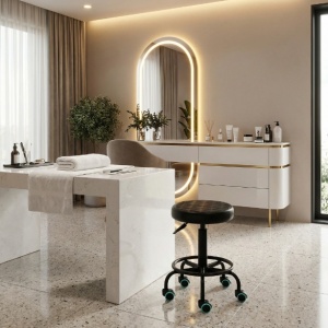Scaun Cosmetica, Ergonomic, Reglabil, cu 5 roti, Green Studio Pro, Negru - Img 2