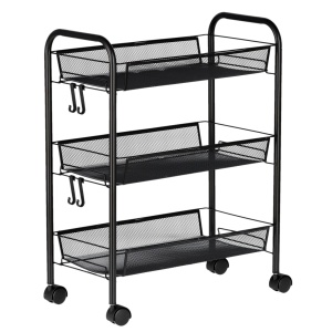 Ucenic Salon Cosmetica cu 3 polite si 4 roti, negru, 26 x 49 x 63cm, Green Studio Pro
