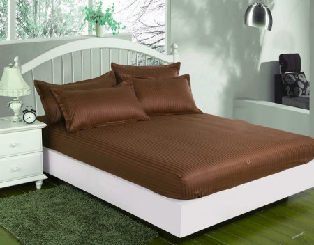 Cearceaf de pat cu elastic + doua fete perna, 180x200 cm, culoare Maro - Img 1