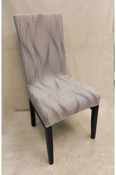 Set 6 huse elastice pentru scaune, model Jacquard Bej in dungi - Img 1