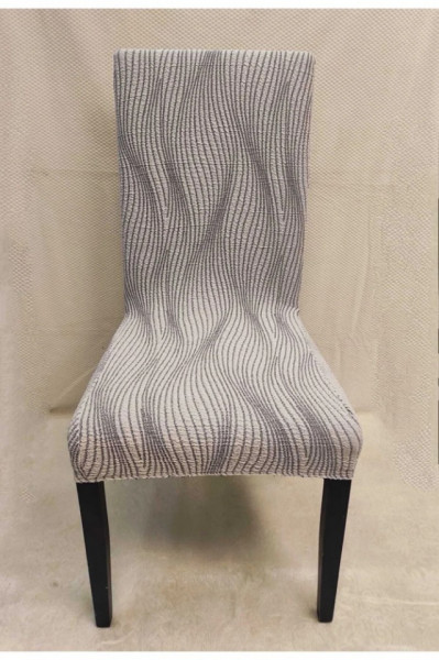 Set 6 huse elastice pentru scaune, model Jacquard Bej in dungi - Img 2