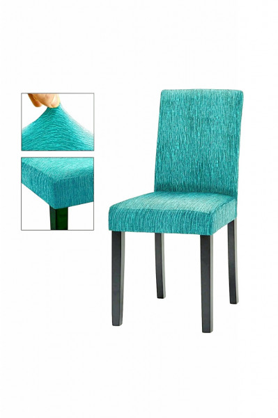 Set 6 huse elastice pentru scaune, model Jacquard Turcoaz in dungi - Img 1