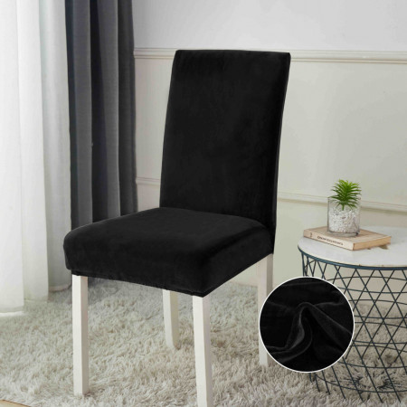 Set 6 huse pentru scaune, elastice si catifelate, culoare Negru - Img 1