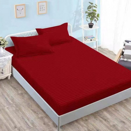Cearceaf de pat cu elastic + doua fete perna, 180x200 cm, culoare Rosu - Img 1
