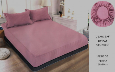 Cearceaf de pat cu elastic + doua fete perna, 180x200 cm, culoare Roz - Img 1