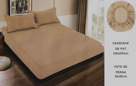 Cearceaf de pat cu elastic + doua fete perna, 180x200, culoare Bej - Img 1