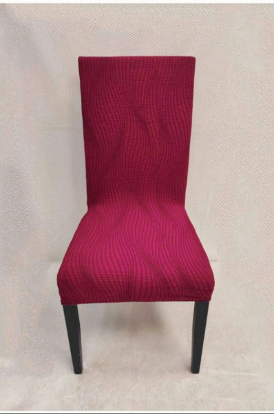 Set 6 huse elastice pentru scaune, model Jacquard Bordo in dungi - Img 1