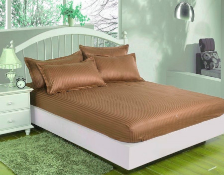 Cearceaf de pat cu elastic + doua fete perna, 180x200 cm, culoare Maro Deschis - Img 1
