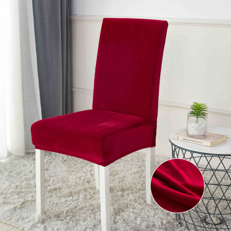 Set 6 huse pentru scaune, elastice si catifelate, culoare Rosu-Bordo - Img 1