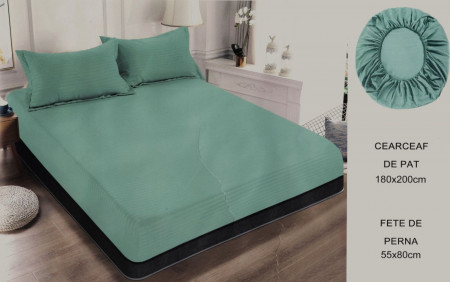Cearceaf de pat cu elastic + doua fete perna, 180x200 cm, culoare Turcoaz Deschis - Img 1