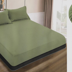 Cearceaf de pat cu elastic + doua fete perna, 180x200 cm, culoare Verde - Img 1