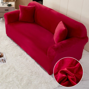 Husa elastica si catifelata pentru canapea 3 locuri + fata perna, culoare Rosu-Bordo - Img 1