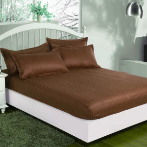 Cearceaf de pat cu elastic + doua fete perna, 180x200 cm, culoare Maro - Img 1