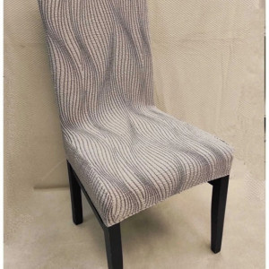Set 6 huse elastice pentru scaune, model Jacquard Bej in dungi - Img 1
