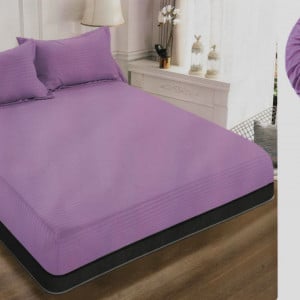 Cearceaf de pat cu elastic + doua fete perna, 180x200 cm, culoare Lila - Img 1