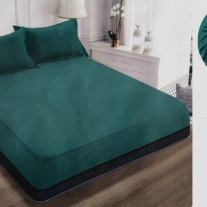 Cearceaf de pat cu elastic + doua fete perna, 180x200 cm, culoare Verde Inchis