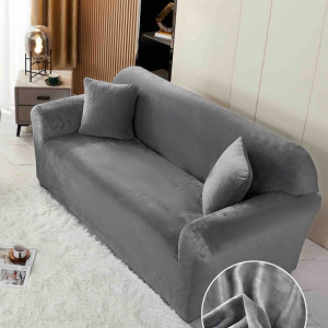 Husa elastica si catifelata pentru canapea 3 locuri + fata perna, culoare Gri Inchis