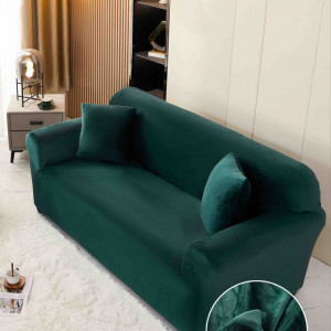 Husa elastica si catifelata pentru canapea 3 locuri + fata perna, culoare Verde