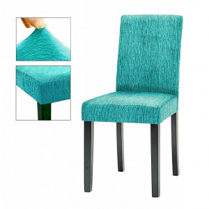 Set 6 huse elastice pentru scaune, model Jacquard Turcoaz in dungi - Img 1