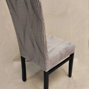 Set 6 huse elastice pentru scaune, model Jacquard Bej in dungi - Img 3