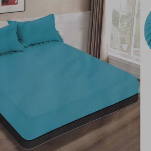Cearceaf de pat cu elastic + doua fete perna, 180x200 cm, culoare Albastru - Img 1