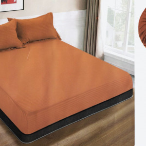 Cearceaf de pat cu elastic + doua fete perna, 180x200 cm, culoare Portocaliu - Img 1