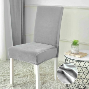Set 6 huse pentru scaune, elastice si catifelate, Gri