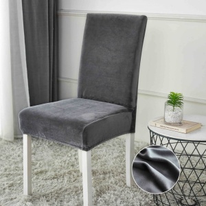 Set 6 huse pentru scaune, elastice si catifelate, Gri inchis
