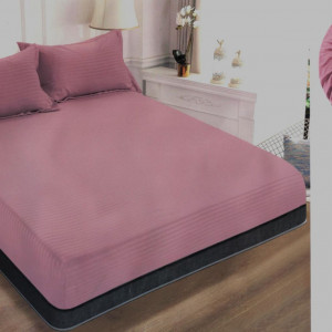 Cearceaf de pat cu elastic + doua fete perna, 180x200 cm, culoare Roz - Img 1
