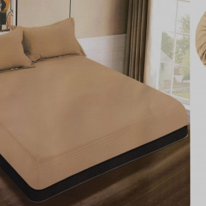 Cearceaf de pat cu elastic + doua fete perna, 180x200, culoare Bej - Img 1