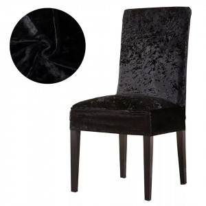 Set 6 huse pentru scaune, elastice si catifelate, culoare Negru - Img 1