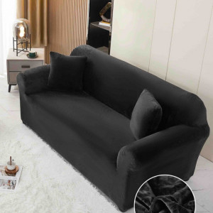 Husa elastica si catifelata pentru canapea 3 locuri + fata perna, culoare Negru