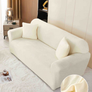 Husa elastica si catifelata pentru canapea 3 locuri + fata perna, culoare Crem - Img 1