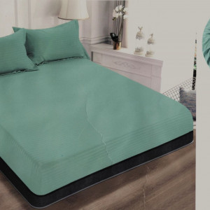 Cearceaf de pat cu elastic + doua fete perna, 180x200 cm, culoare Turcoaz Deschis