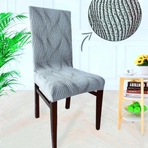 Set 6 huse elastice pentru scaune, model Jacquard Gri in dungi
