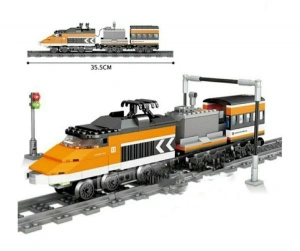 Trenulet electric orange pentru calatori EMMA din piese de construcție, 326 piese