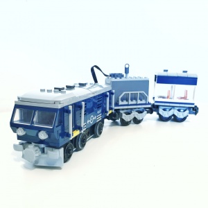 Trenulet electric albastru pentru calatori OSKAR din piese de constructie, 359 piese - Img 2