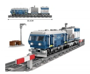 Trenulet electric albastru pentru calatori OSKAR din piese de constructie, 359 piese