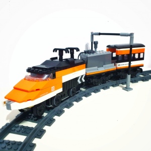 Trenulet electric orange pentru calatori EMMA din piese de construcție, 326 piese - Img 3