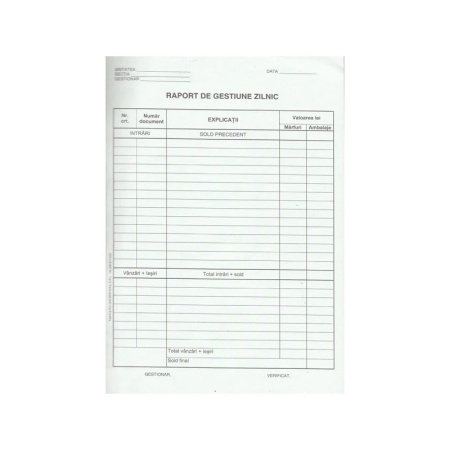 Raport de gestiune zilnic A4, 100 file, autocopiativ