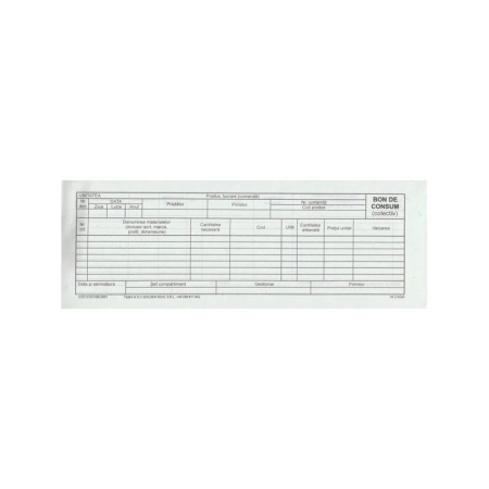 Bon de consum colectiv 1/2 A4, 100 file, autocopiativ, 2 exemplare