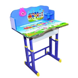 Birou + scaunel, reglabile/desene/albastru/MDF+metal - Img 3
