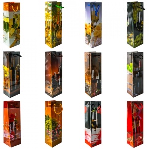 Punga cadou cu flori, pentru sticle, 10x33x9 cm - Img 1