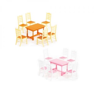 Masa+scaune pentru papusi, 7 piese/set, 21x12x6 cm, Wader - Img 1